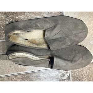 Club Room Mens Slippers XL 11-12 PAULSTO Taupe Faux Fur Lined House Shoes